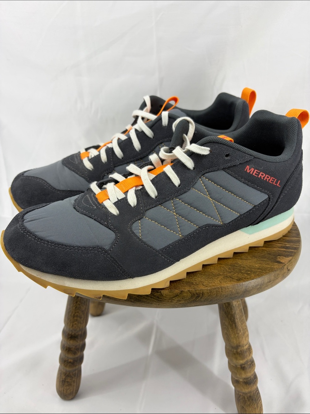 Merrell Alpine Sneaker Retro Tennis Shoes in Ebony w/ Orange Accents, Mens 10.5
